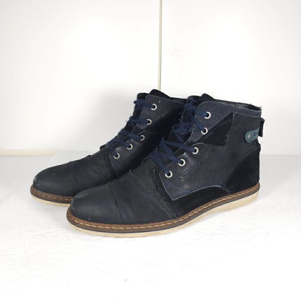 Freebird Men's Fisk US12 Blue Navy Leather Lace-Up Ankle Chukka Boots